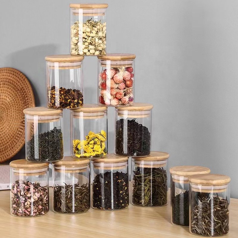 High Borosilicate Glass Food Storage Canisters Kitchen Seasoning Container 12pcs Eco friendly Glass Jar Set with Bamboo Lid