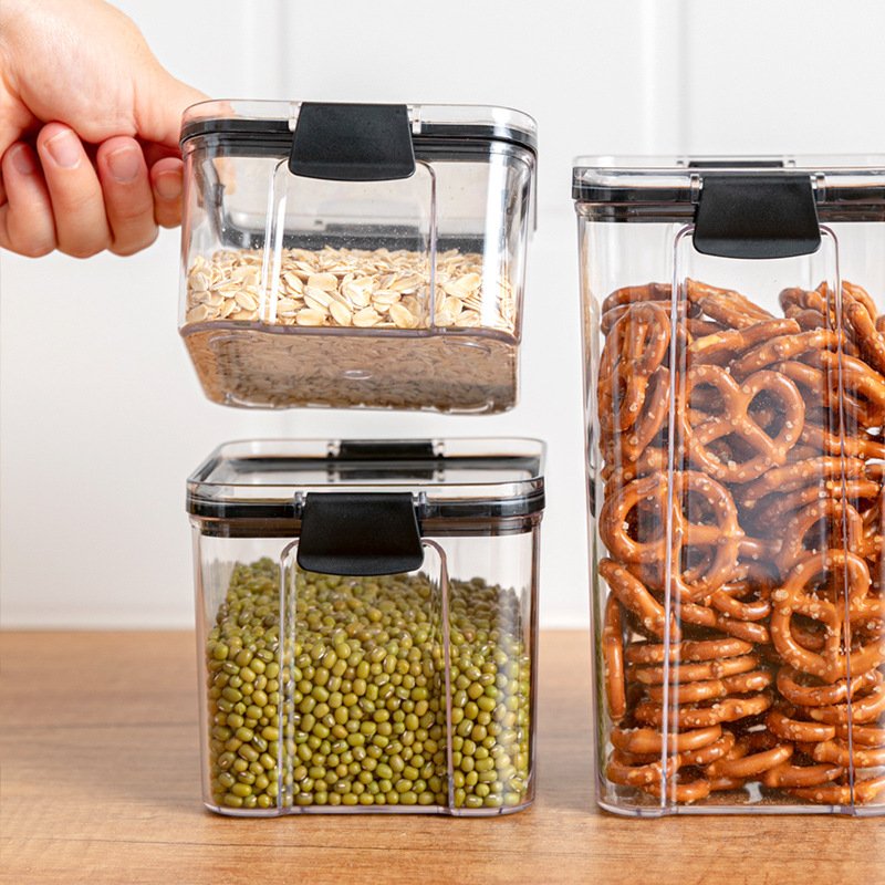 Whole Grain Storage Box Container Food Cans Sealed Transparent Kitchen Plastic Multifunction Cylinder Modern Sustainable 2 Pcs