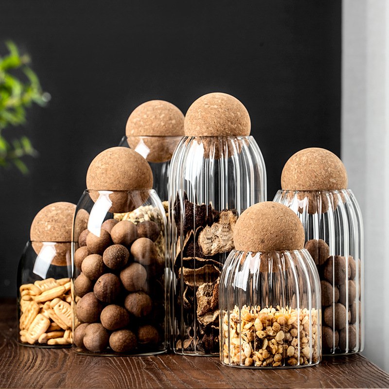 YOLOWE HOME Modern 3-Piece Glass Jar Set with Ball Plug Kitchen Organizer Storage Box for Coffee Beans & Food for Parties