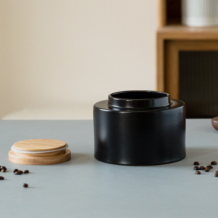 Modern home bamboo lid design airtight tea sugar coffee canister porcelain custom ceramic kitchen storage jars