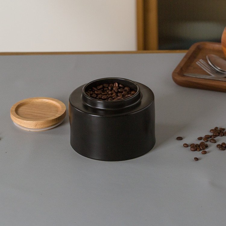 Modern home bamboo lid design airtight tea sugar coffee canister porcelain custom ceramic kitchen storage jars
