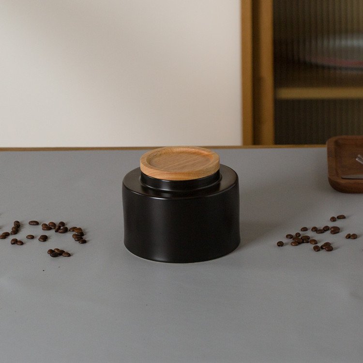 Modern home bamboo lid design airtight tea sugar coffee canister porcelain custom ceramic kitchen storage jars