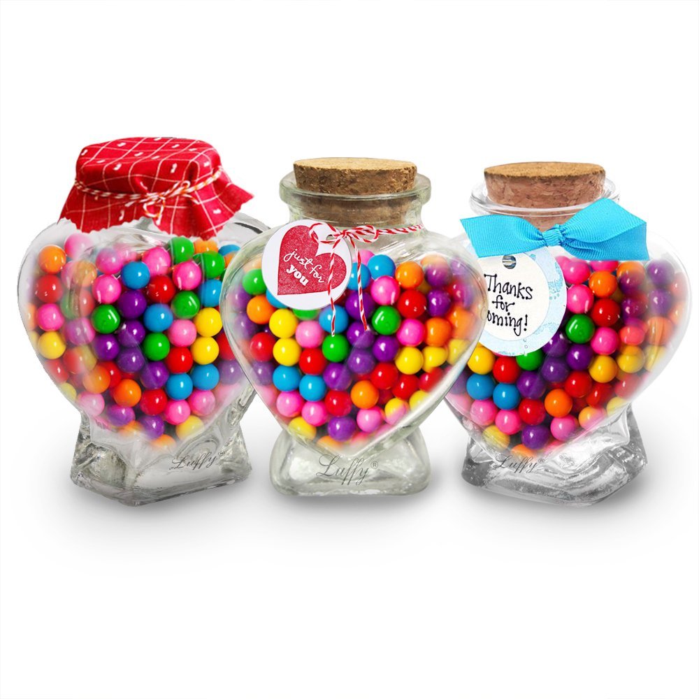 Heart Shaped Small clear Glass Jars with Cork Lids