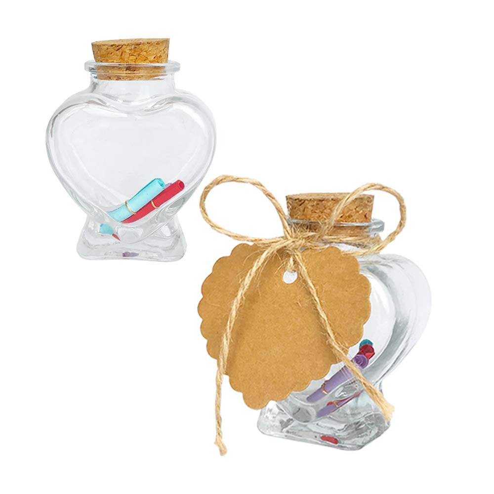 Heart Shaped Small clear Glass Jars with Cork Lids