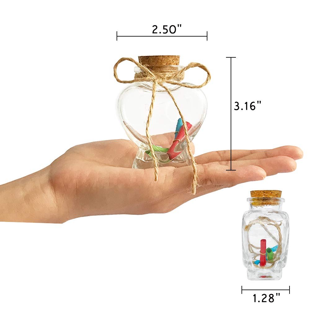 Heart Shaped Small clear Glass Jars with Cork Lids