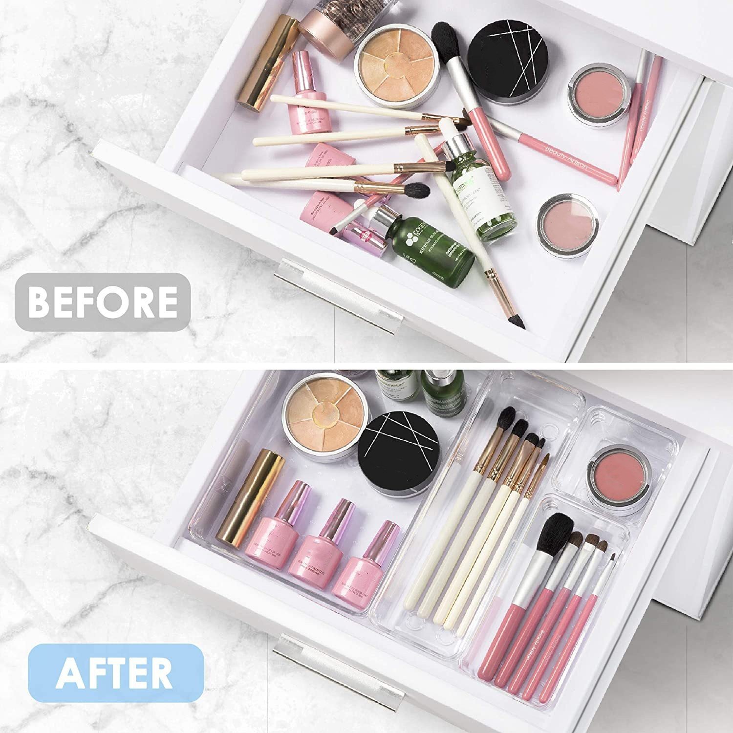 7/16/25pcs Clear Plastic Stackable Drawer Organiser Box Set Under Desk Mini Storage Box For Bathroom/Kitchen/Living Room