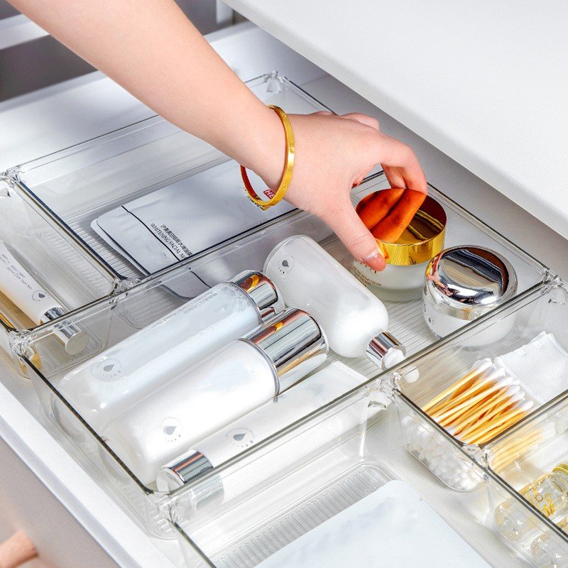 7/16/25pcs Clear Plastic Stackable Drawer Organiser Box Set Under Desk Mini Storage Box For Bathroom/Kitchen/Living Room