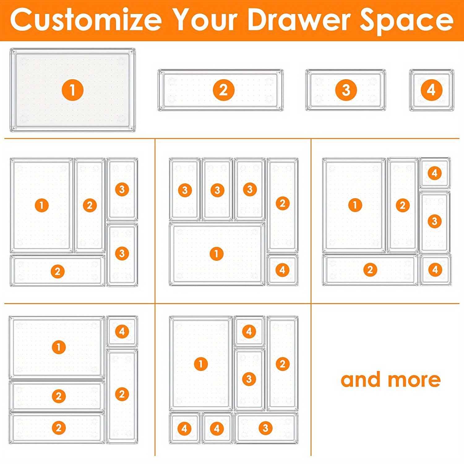 7/16/25pcs Clear Plastic Stackable Drawer Organiser Box Set Under Desk Mini Storage Box For Bathroom/Kitchen/Living Room