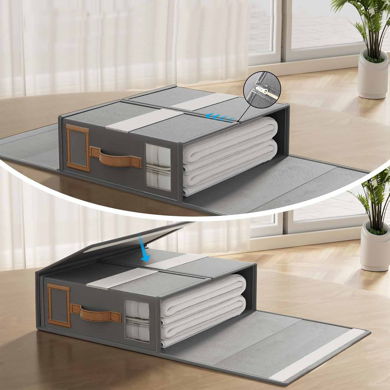 Foldable Bed Sheets Set Closet Organizers and Storage Closet with Window Bedding Storage Box for Bedsheets and Pillow Cube
