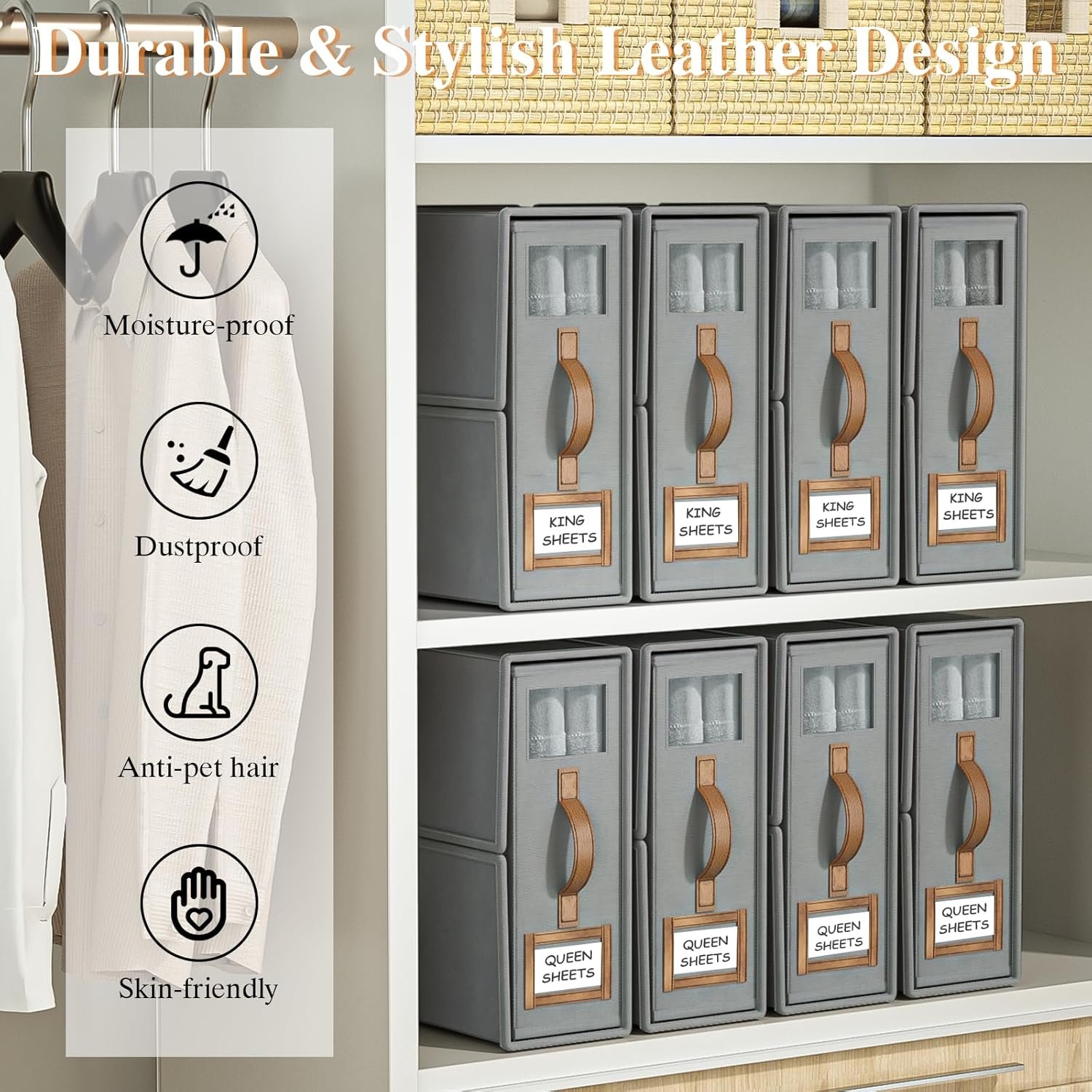 Foldable Bed Sheets Set Closet Organizers and Storage Closet with Window Bedding Storage Box for Bedsheets and Pillow Cube