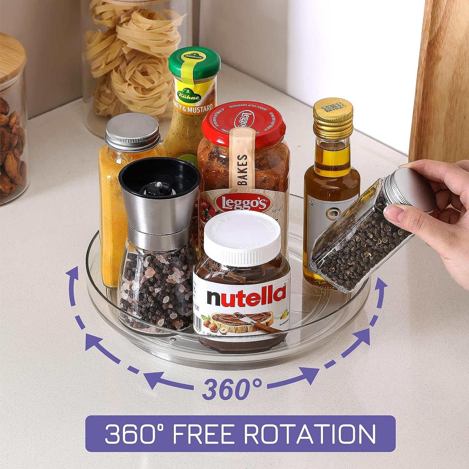 Kitchen Spice Rack Safe Plastic Spinning Tray Lazy Susan Turntable Multifunction Fully 360 Rotating Food Storage Container