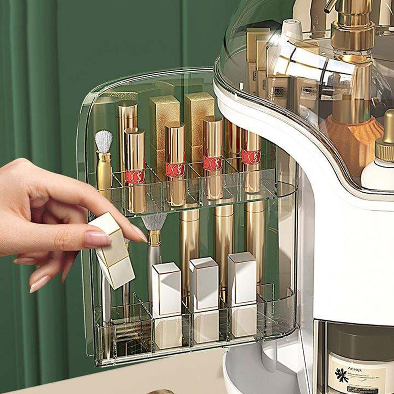 Portable Clear Rotating Light Luxury Multi-Function Table Makeup Organizer Cosmetics Storage Box