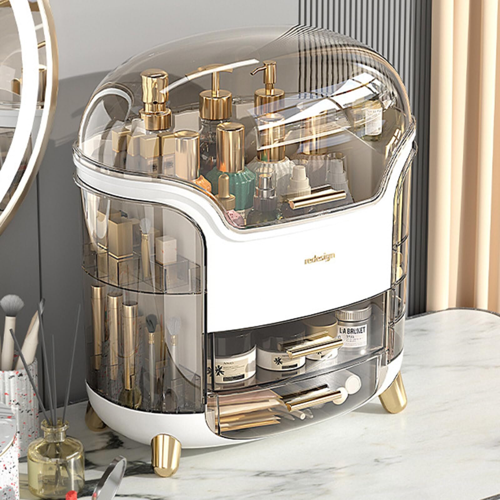 Portable Clear Rotating Light Luxury Multi-Function Table Makeup Organizer Cosmetics Storage Box