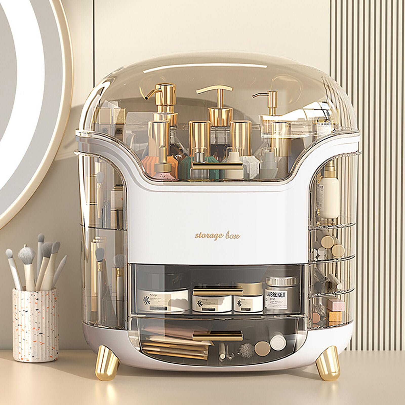 Portable Clear Rotating Light Luxury Multi-Function Table Makeup Organizer Cosmetics Storage Box