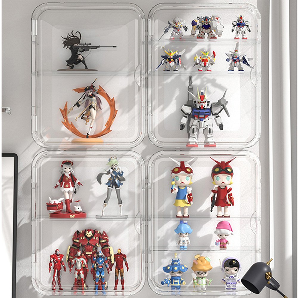 Hot sell makeup storage box wall mounted mini figures display case transparent PET box plastic