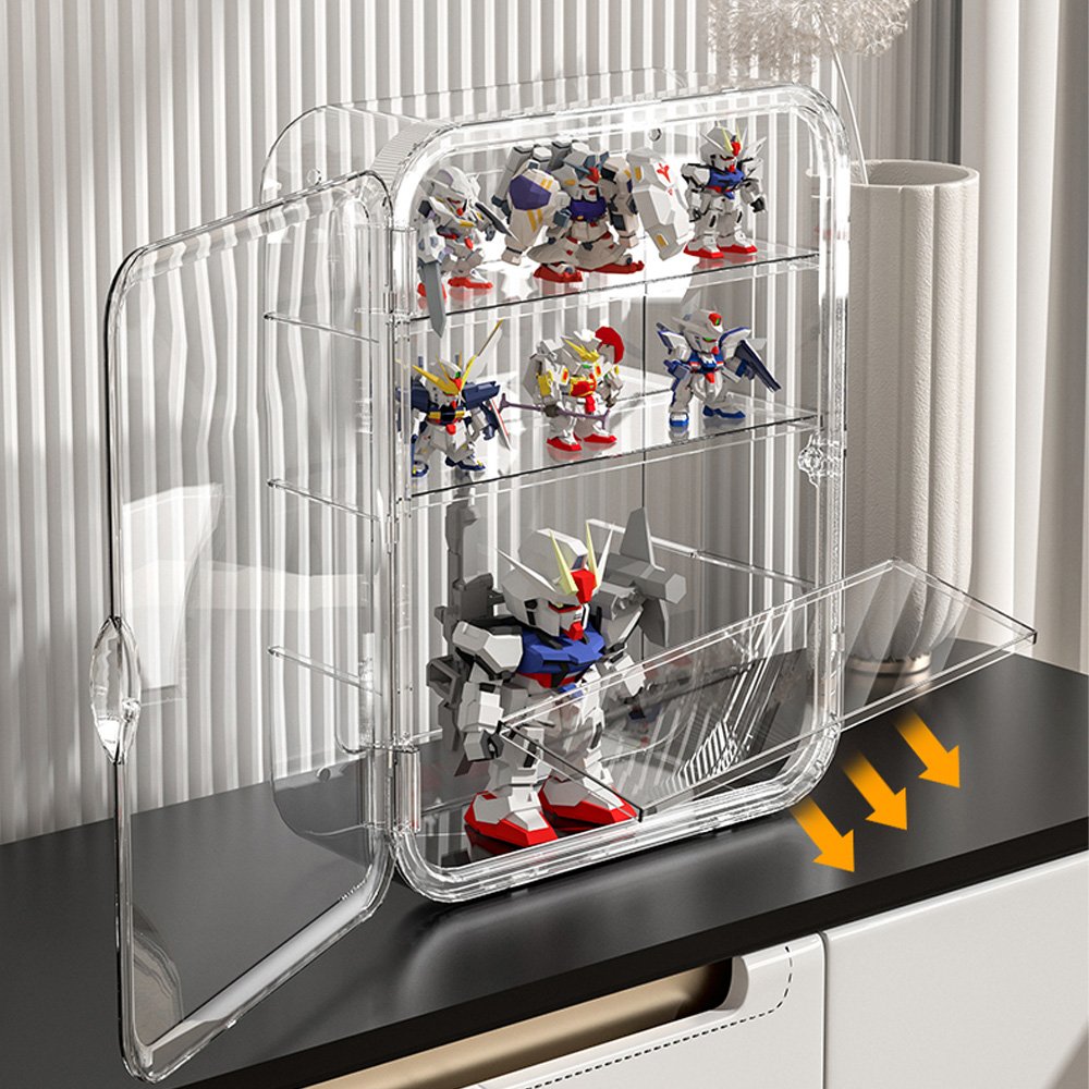 Hot sell makeup storage box wall mounted mini figures display case transparent PET box plastic