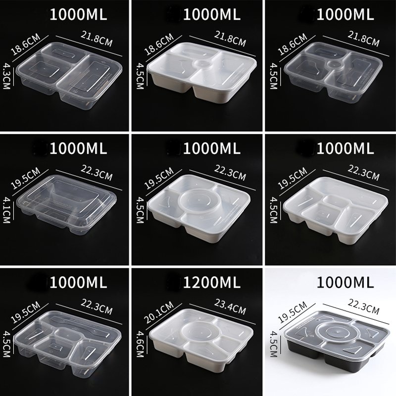 Disposable PP Plastic Multi-section microwave safe takeaway food container lunch box transparent packaging box 15470