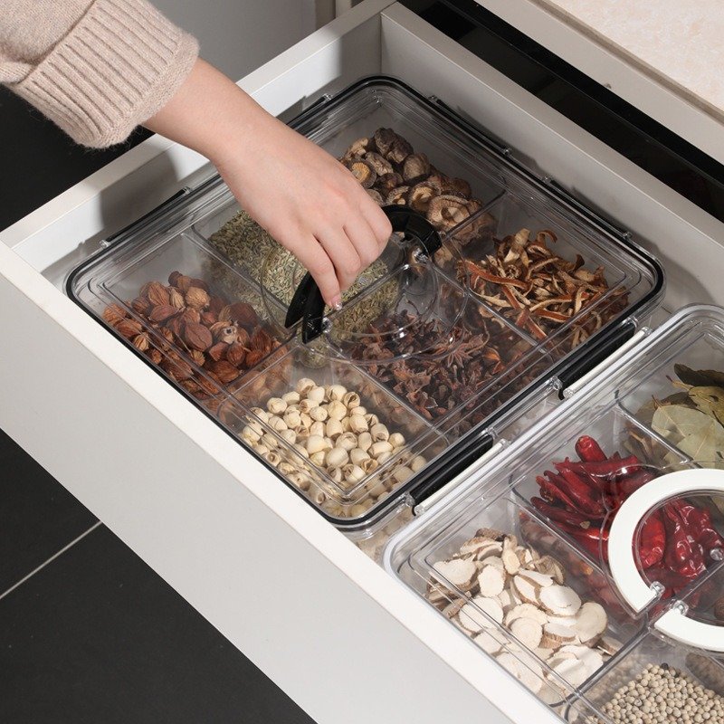 Divided Veggie Tray With Lid Airtight BPA-Free Refrigerator Food Storage Container 6 Compartment Removable Snackle Box