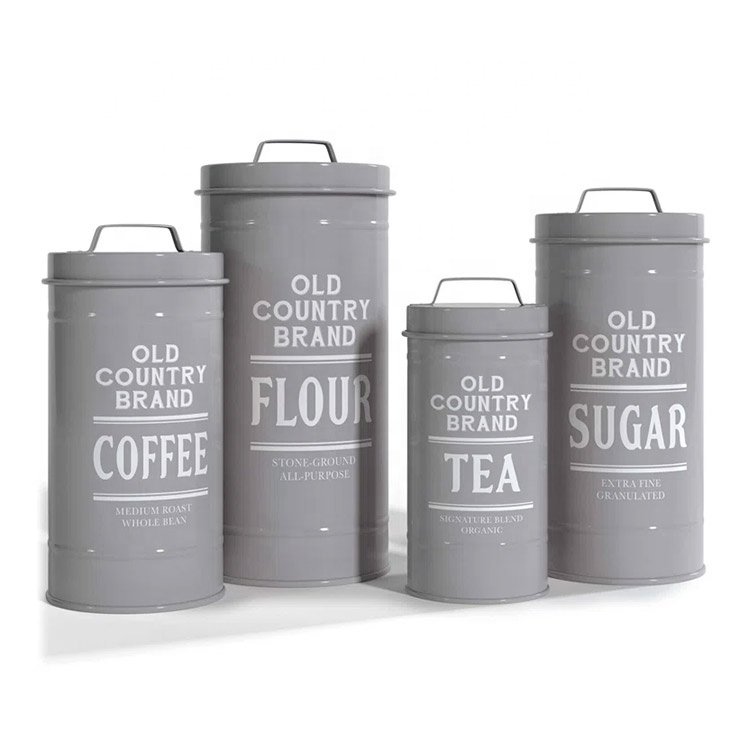 Old Country 4 Piece Flour Sugar Coffee Tea Container Set Airtight Food Storage Metal Kitchen Canister Set for Countertop