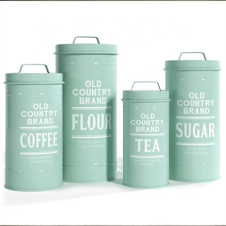 Old Country 4 Piece Flour Sugar Coffee Tea Container Set Airtight Food Storage Metal Kitchen Canister Set for Countertop