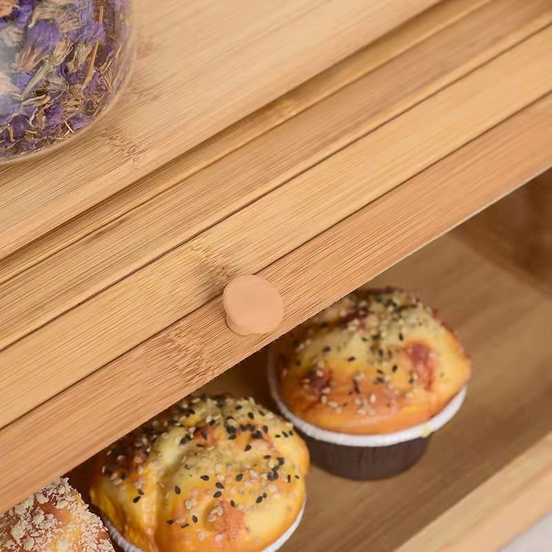 Hot Selling roll top bread box kitchen counter organizer bread storage box bamboo bread box