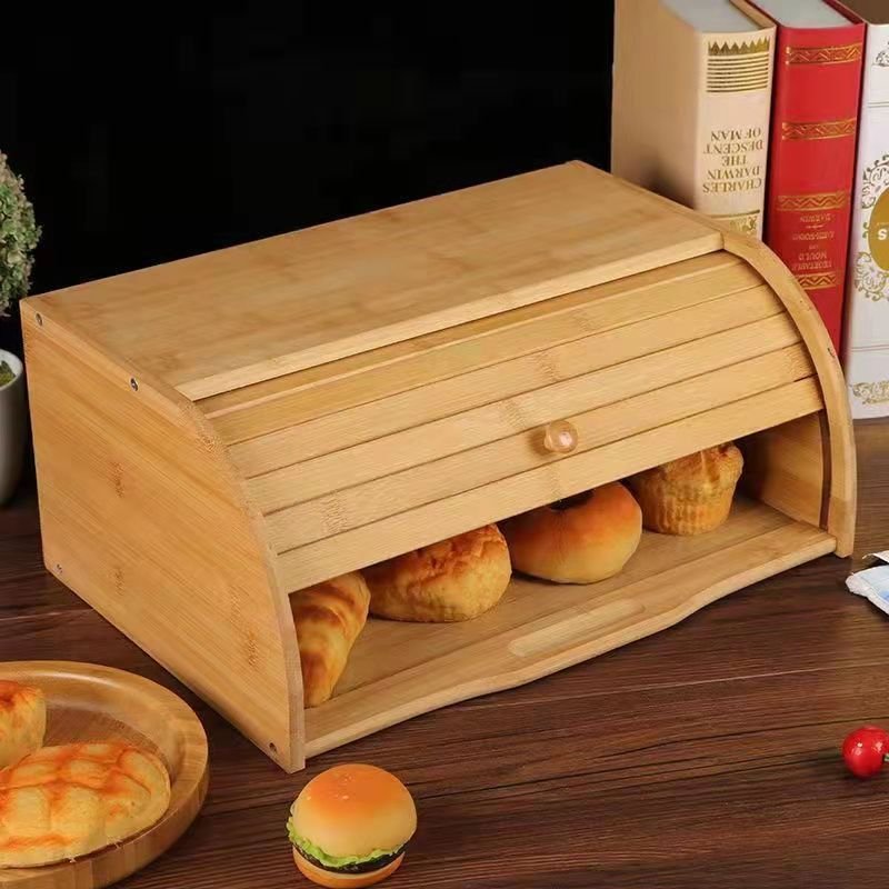 Hot Selling roll top bread box kitchen counter organizer bread storage box bamboo bread box