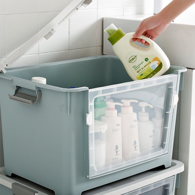 XingYou Newlife Style Large 70L Stackable Thickened Front Open Plastic Storage Box with Flap Lid