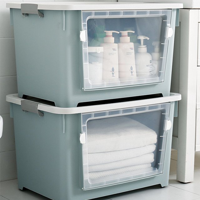 XingYou Newlife Style Large 70L Stackable Thickened Front Open Plastic Storage Box with Flap Lid