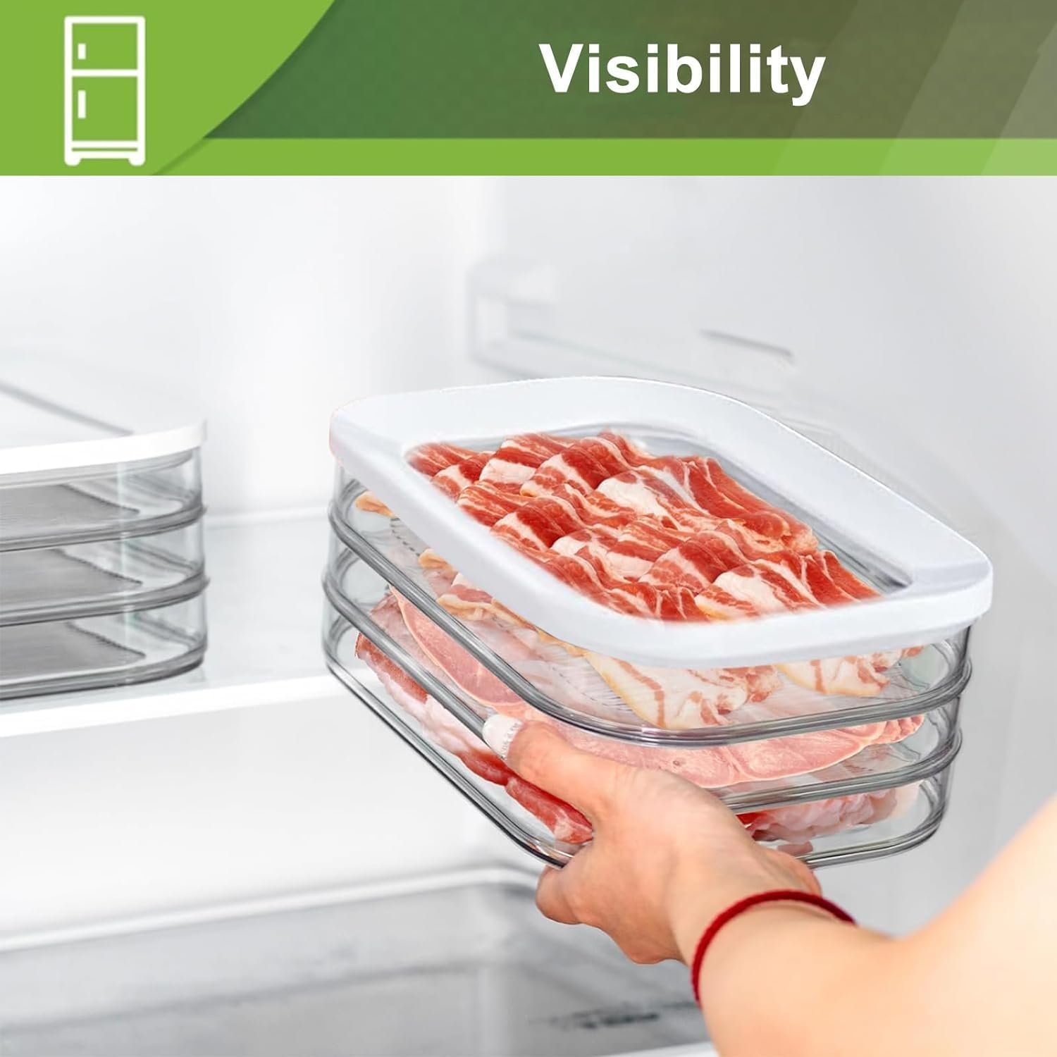 Stackable Deli Meat Container for Fridge Food Storage Boxes with Lid for Cold Cuts Bacon Lunch Meat Meal Prep Containers