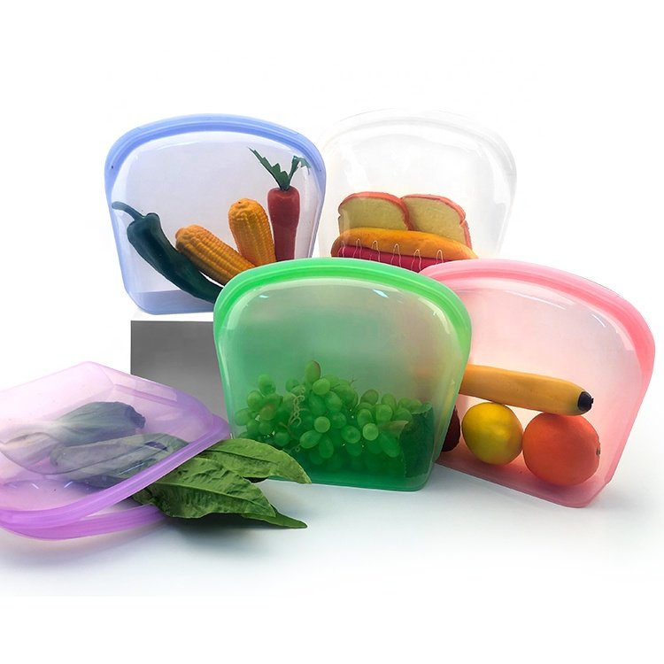 2000ML Odorless Eco-friendly Microwave Silicone Food Storage Foldable Bag Base Open wide Zip-lock Container Travel Makeup Bag