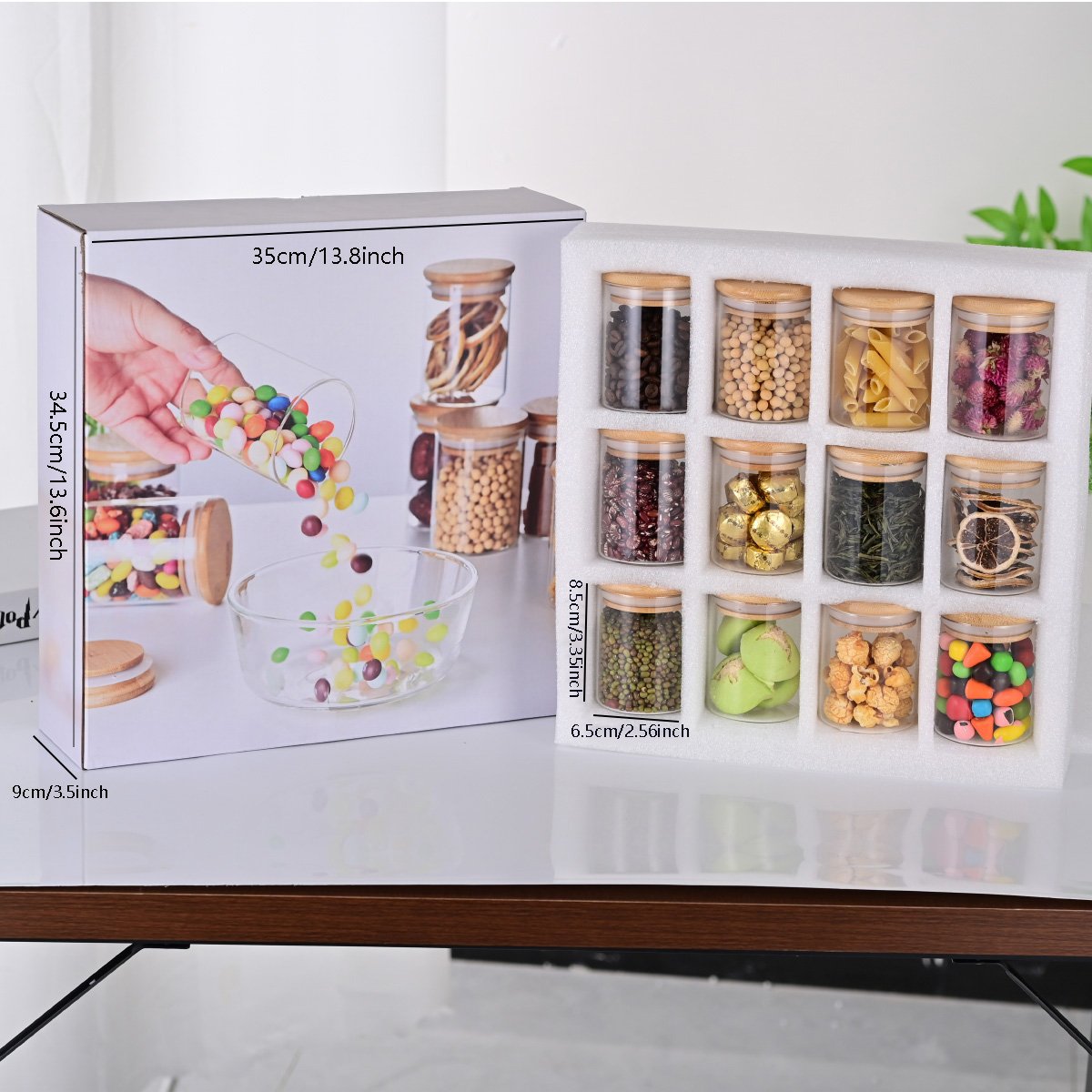 12 piece High Borosilicate Glass Food Spice Storage jar Container set with Bamboo Lids