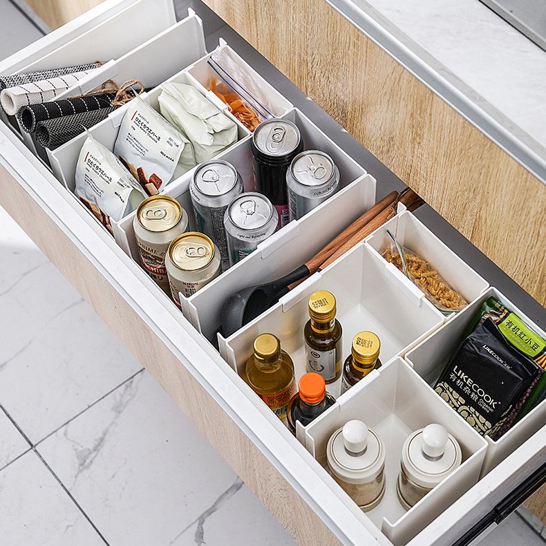 Eco-friendly WANFENG Wholesale Stackable White Plastic Storage Bins Ajustable Home Kitchen Office Organizer Container Box Set