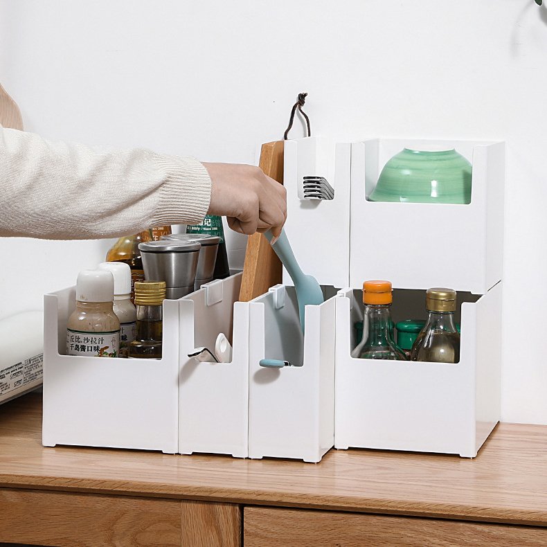 Eco-friendly WANFENG Wholesale Stackable White Plastic Storage Bins Ajustable Home Kitchen Office Organizer Container Box Set