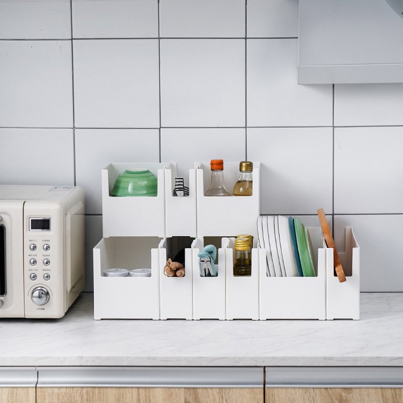 Eco-friendly WANFENG Wholesale Stackable White Plastic Storage Bins Ajustable Home Kitchen Office Organizer Container Box Set