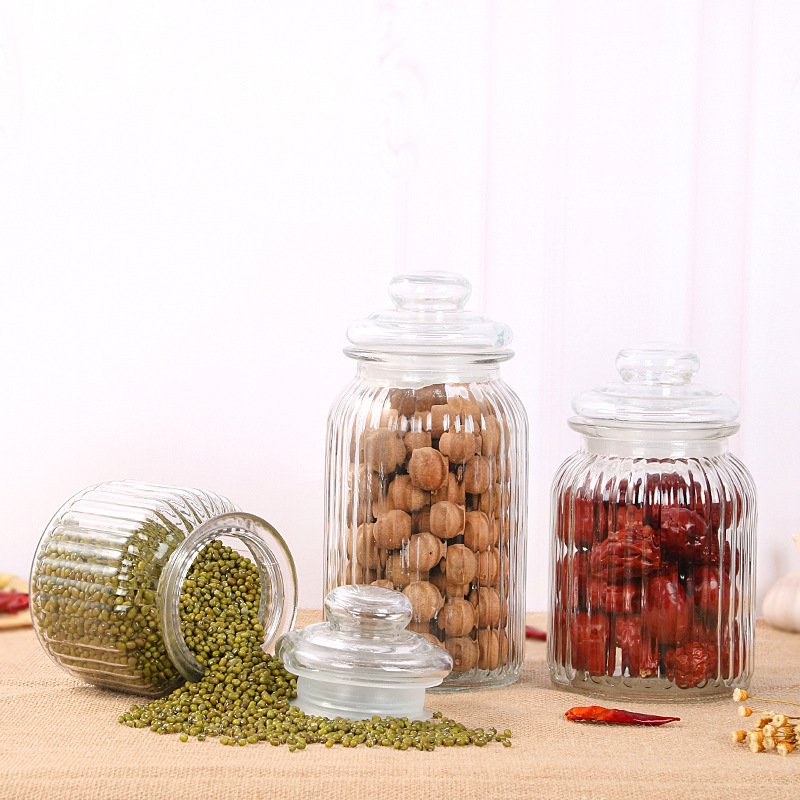 New Trend Kitchen Clear 230ml 650ml 950ml 1250ml Glass Empty Food Storage Container Glass Candy Jar With Lids