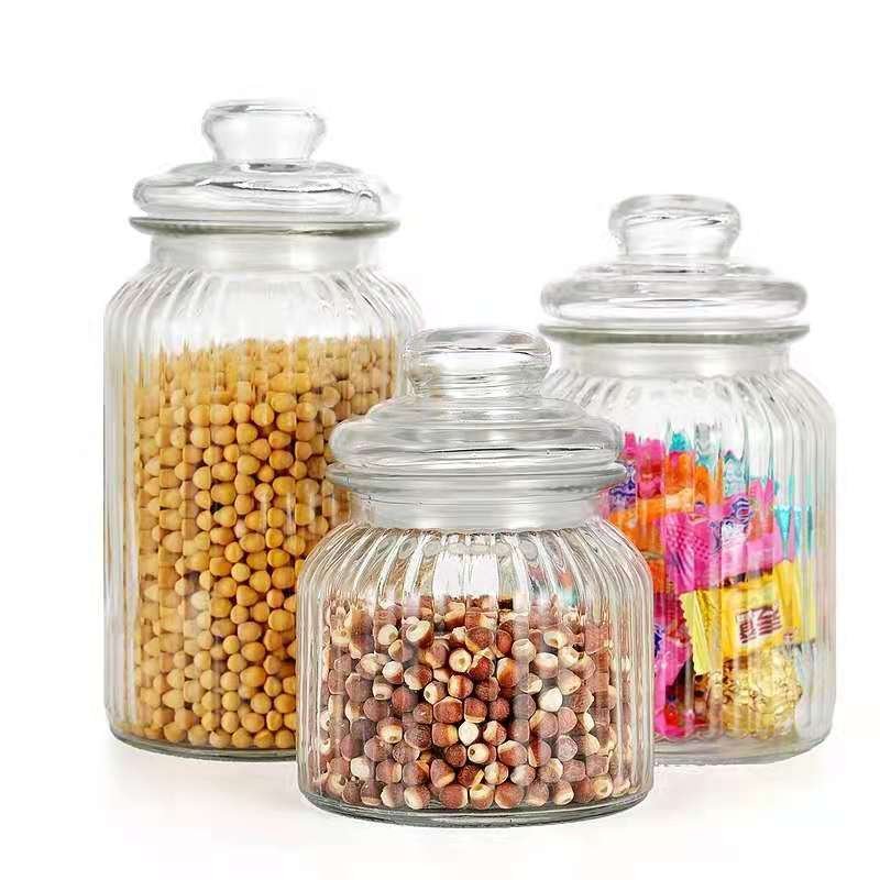 New Trend Kitchen Clear 230ml 650ml 950ml 1250ml Glass Empty Food Storage Container Glass Candy Jar With Lids