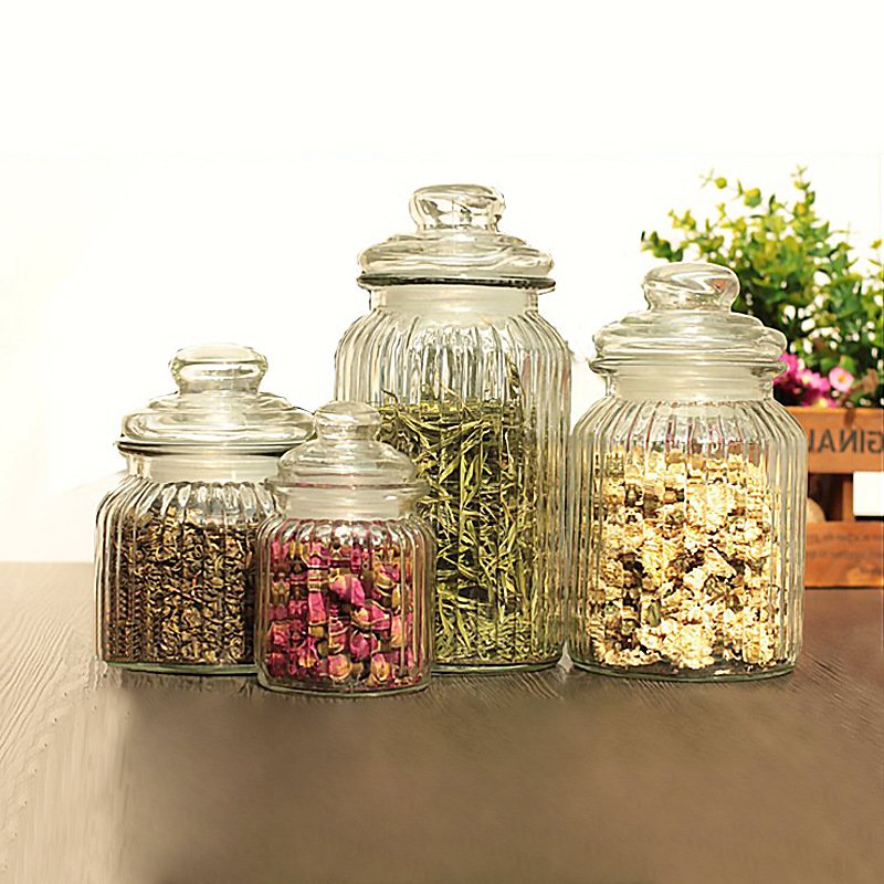New Trend Kitchen Clear 230ml 650ml 950ml 1250ml Glass Empty Food Storage Container Glass Candy Jar With Lids