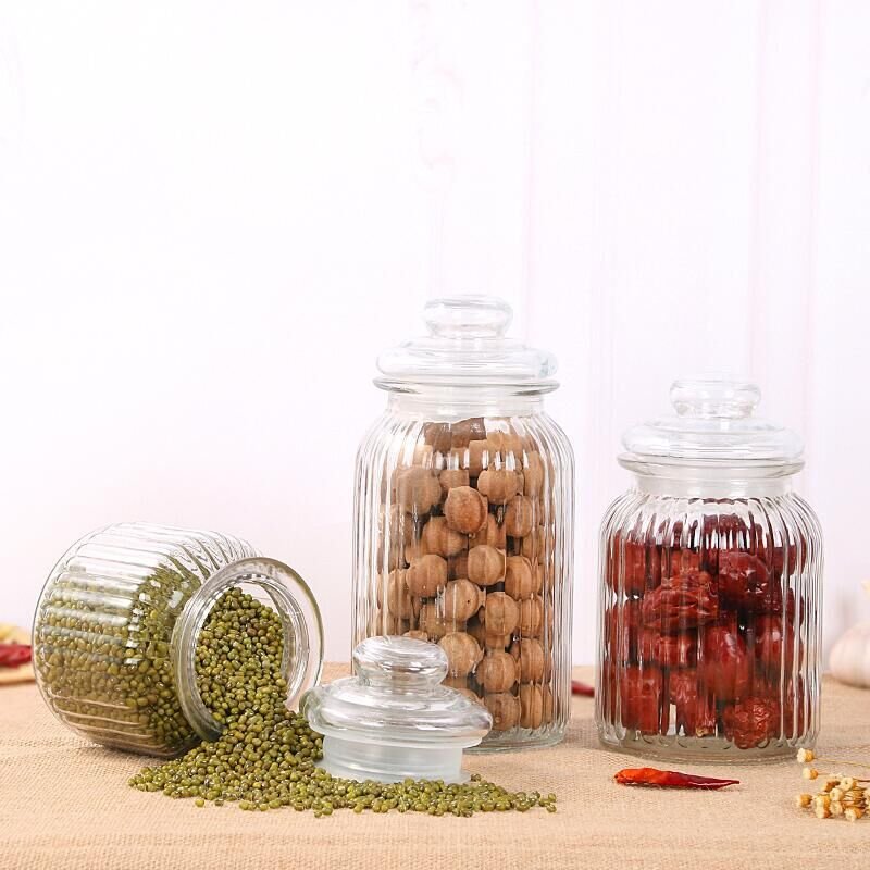 New Trend Kitchen Clear 230ml 650ml 950ml 1250ml Glass Empty Food Storage Container Glass Candy Jar With Lids