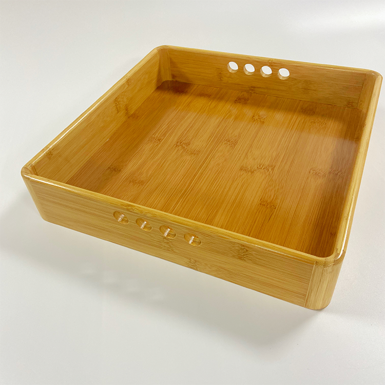 Bamboo Storage Box Organizer Round Corner With Finger Holes Chinese Tea Tray Bamboo Round Corner Serving Tray