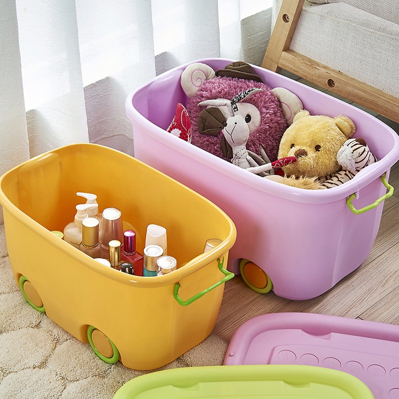 Hot sell Large Home Multi-color Kids Cute Car Plastic storage box Children toy Storage Bin Organizer with wheels