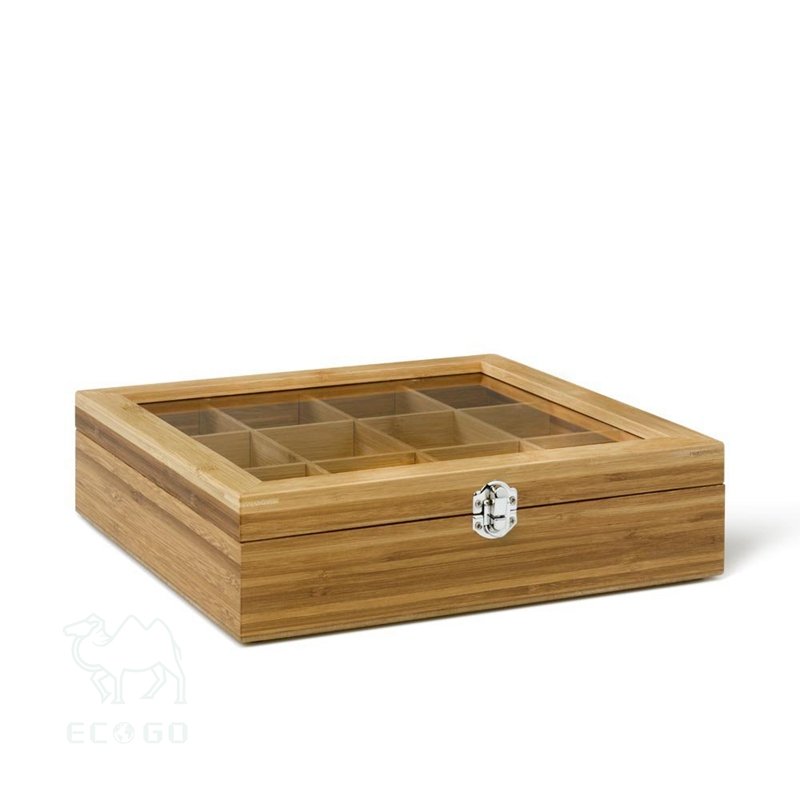 Bamboo tea box 12-compartment wooden storage box with window