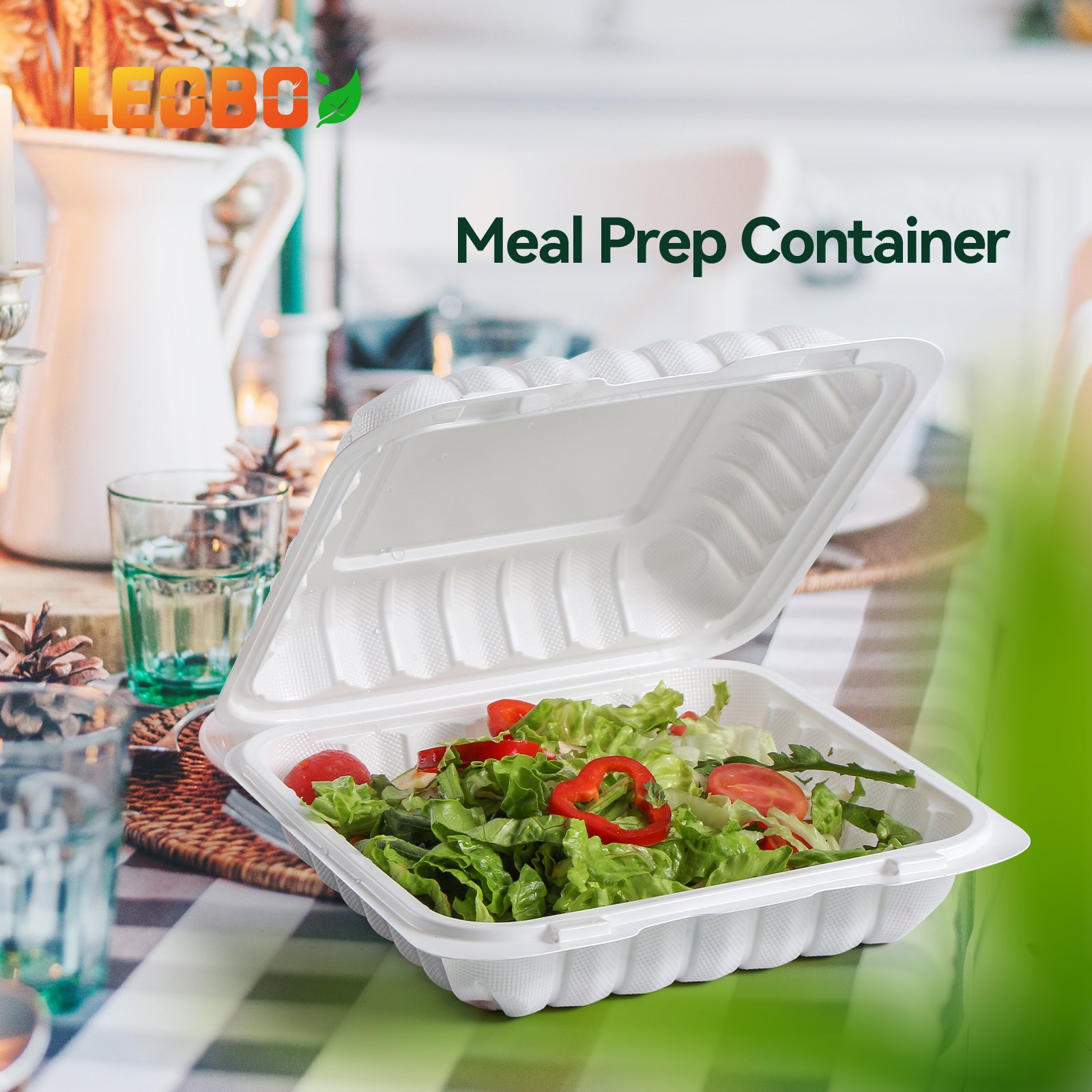 9inches White Square Microwavable Hinged Clamshell Food Containers Best Seller MFPP Biodegradable Restaurant Takeout Boxes