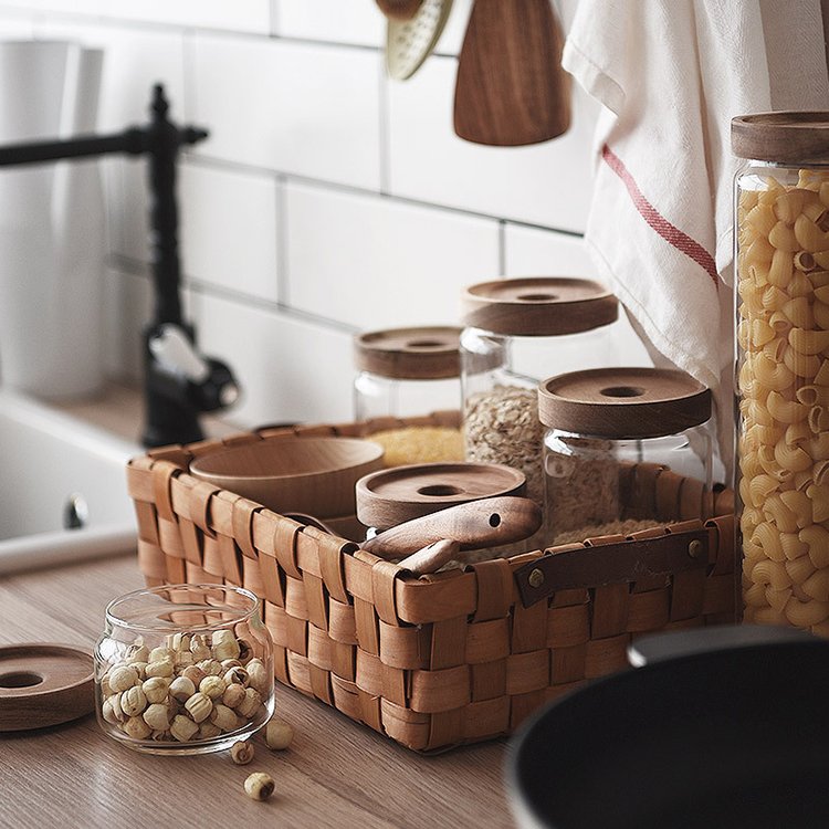 OEM Kitchen Containers Food Preservation Acacia Lid Glass Coffee Jars Round Storage Bottles & Glass Jar
