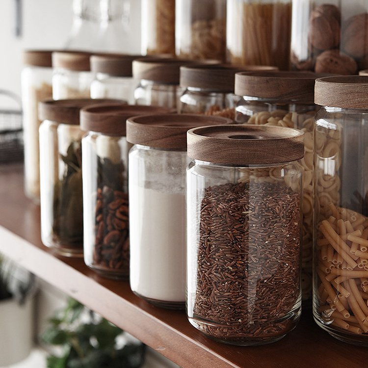 OEM Kitchen Containers Food Preservation Acacia Lid Glass Coffee Jars Round Storage Bottles & Glass Jar