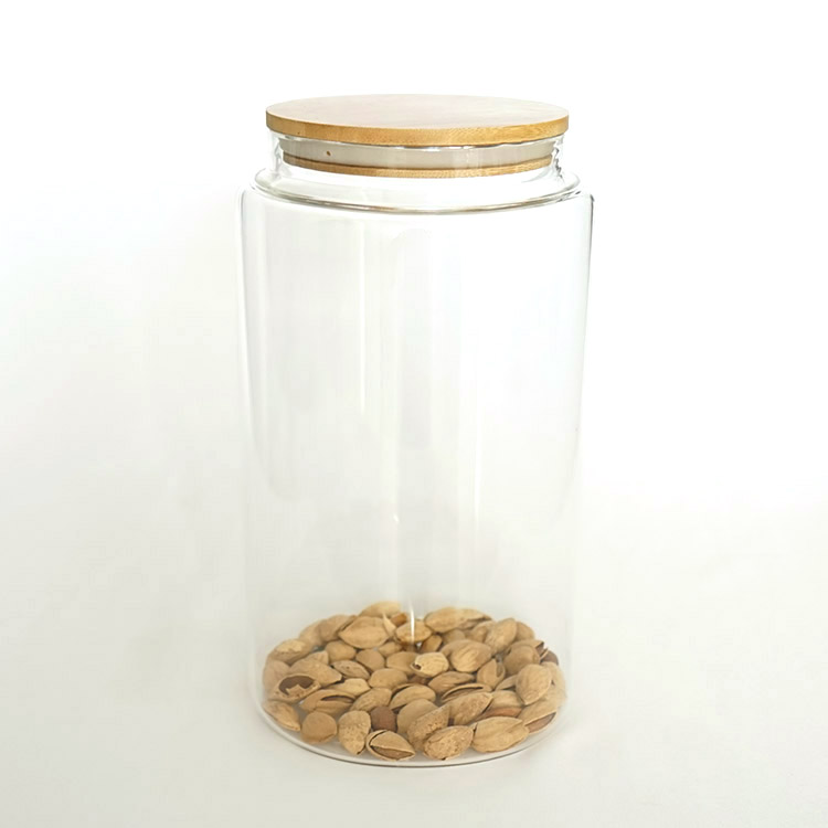 hot sale kitchen & tabletop 4.5L food large clear tall kitchen storage round borosilicate glass jar with bamboo lid