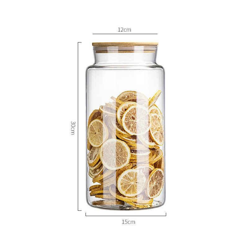 hot sale kitchen & tabletop 4.5L food large clear tall kitchen storage round borosilicate glass jar with bamboo lid