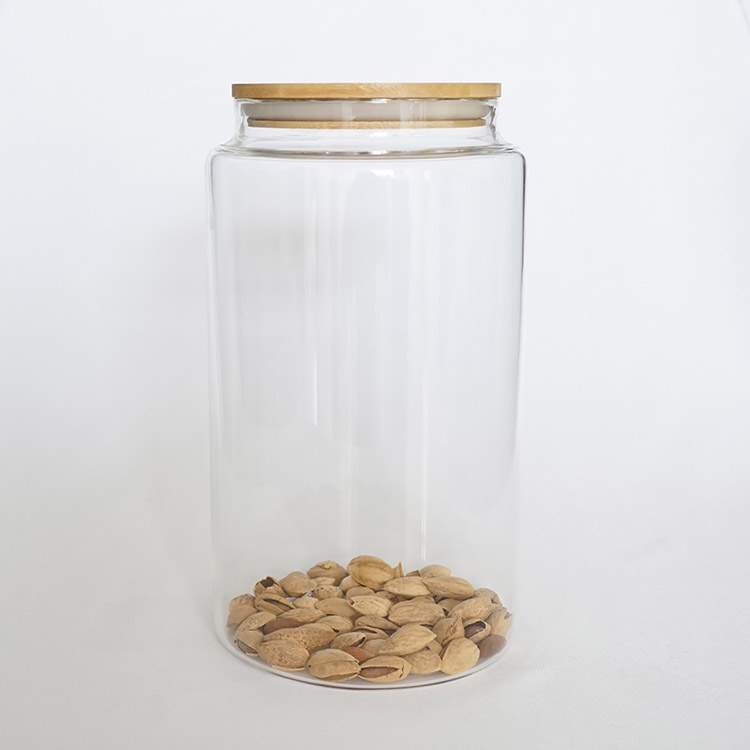 hot sale kitchen & tabletop 4.5L food large clear tall kitchen storage round borosilicate glass jar with bamboo lid