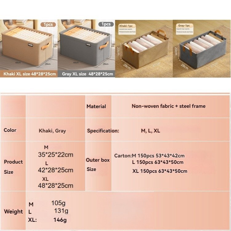Non-Woven Steel Frame Home Wardrobe Organizer Basket Storage Box with Handles Clothes Closet Storage
