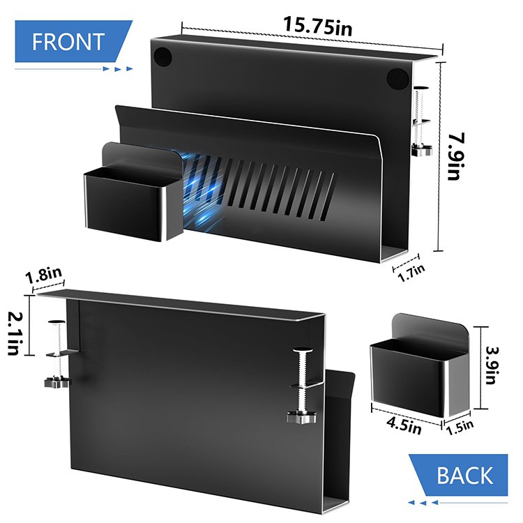 JH-Mech Desk Storage Box Organizer Laptop Holder Clamp on Mount with Magnetic Pen Holder Carbon Steel Desk Side Storage