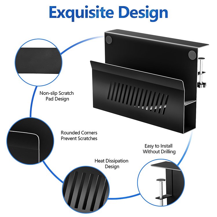 JH-Mech Desk Storage Box Organizer Laptop Holder Clamp on Mount with Magnetic Pen Holder Carbon Steel Desk Side Storage